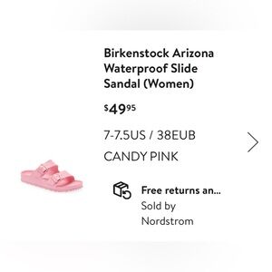 Birkenstock Arizona Waterproof Slide Sandal - Candy Pink - size 7-7.5